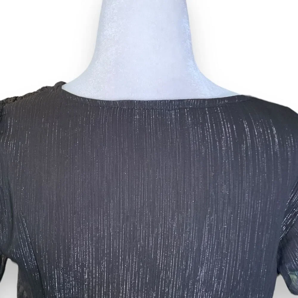 Michael Kors Dress‎ Faux Wrap Black Metallic Shimmer Asymmetrical Ruffle Sheer
